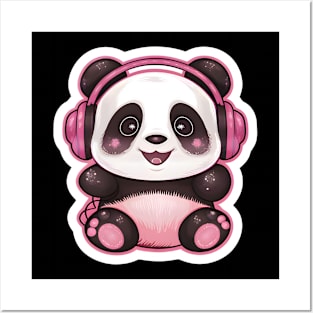 A Panda Sticker listening to Music. Sticker Posters and Art